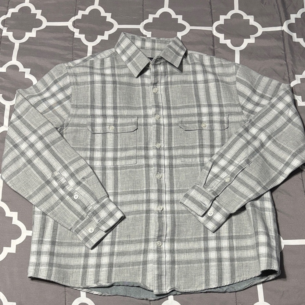Express Men's Gray Plaid Button-Up Shirt